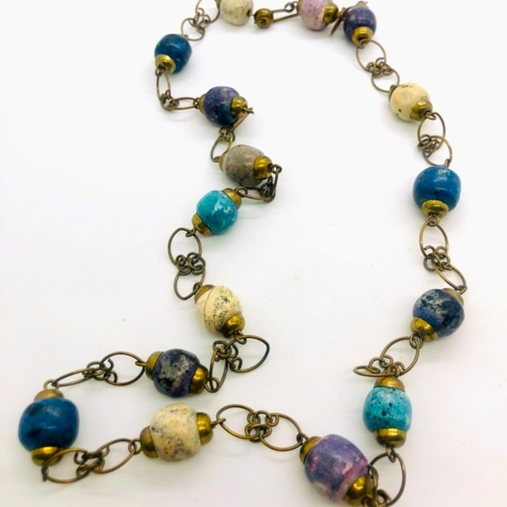 Vintage Antique Marbled Stone Bead Necklace